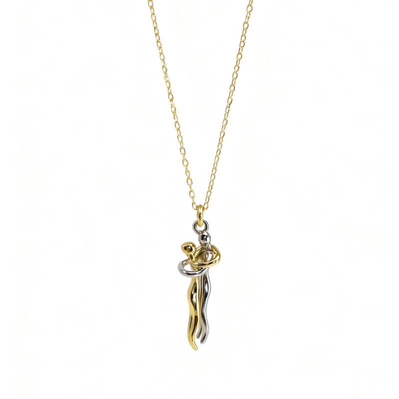 S925 Sterling Silver Couple's Embrace Love Pendant Necklace - Exquisite and Fashionable Clavicle Chain for Women