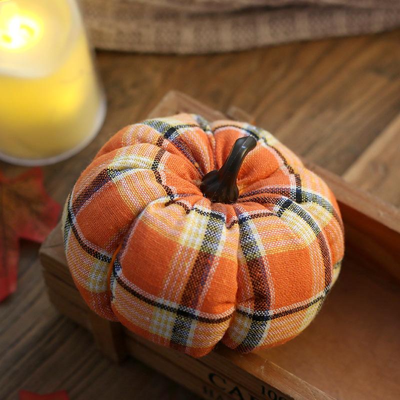 Halloween Decorations Plaid Fabric Pumpkin Ornaments Fall Harvest Thanksgiving Farmhouse Table Decor Set of 3