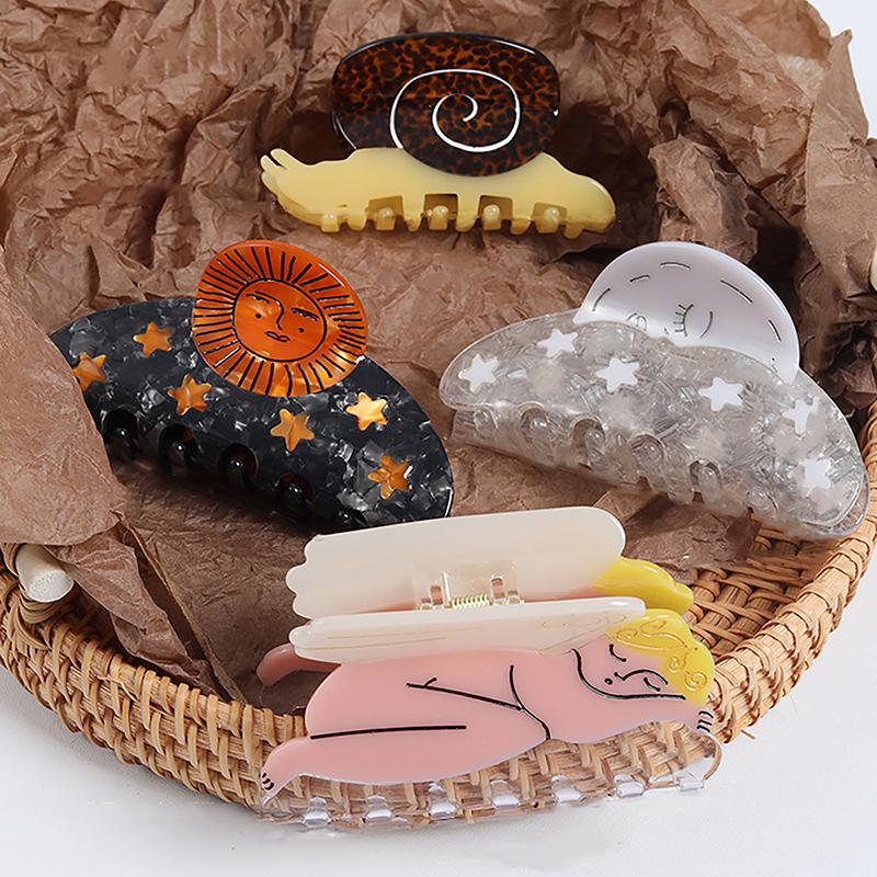 Ацетат Винтаж Звезда Ангел Зажим Фэнтези Элегантный Акула Зажим Креативный Животный Улитка Волосы Коготь Для Женщин Девочек Аксессуары Для Волос