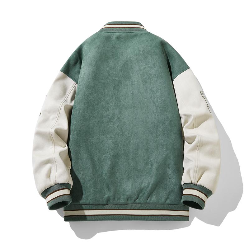 Embroidered Suede Men Spring Baseball Jacket Casual Harajuku Style Fashion Coat Outerwear for Daily Wear Streetwear