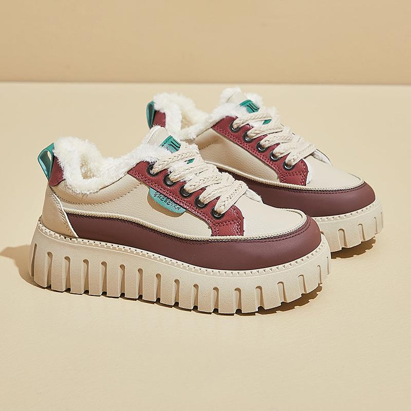 Winter Warm Chunky Platform Sneakers for Women Faux Fur Lining Walking Shoes Women's Casual Comfortable Fleece Lined Non-Slip Lace-Up Tennis Sneakers