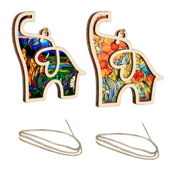 Yousheng 1/2Pcs Elephant Pendant Wooden Hanging Ornament with Lanyard Easy To Hang Elephant-Shaped Pendant Friendship Gifts
