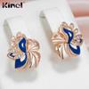 Серьги-подвески Kinel Blue Oil Flower для женщин, розовое золото, подарок на день святого Валентина, свадебные серьги из натурального циркония