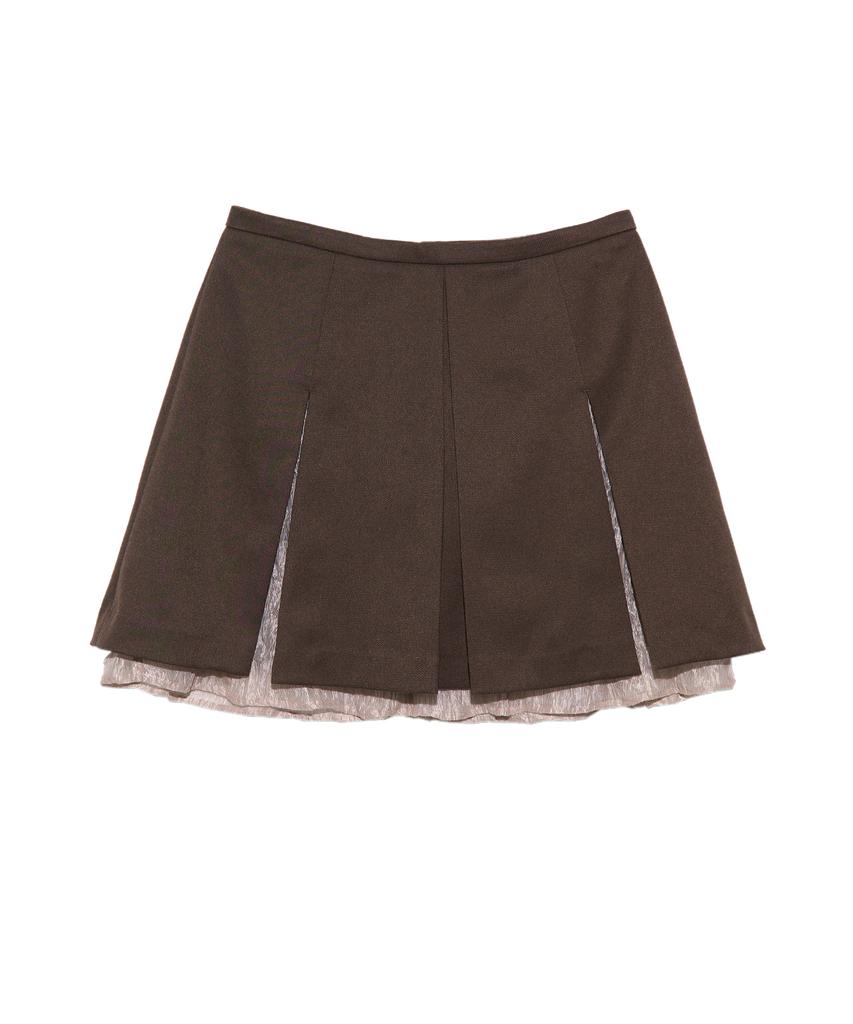 Gyeong Pleats Slit Skirt_Brown