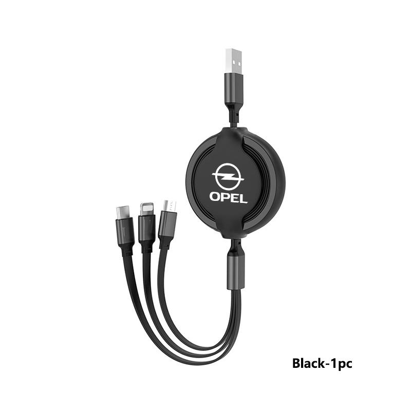 Автомобильный выдвижной кабель 3 в 1 Micro Data USB Type C для быстрой зарядки для Opel ADAM ASTRA J K CORSA E INSIGNIA MOKKA VIVA Meriva