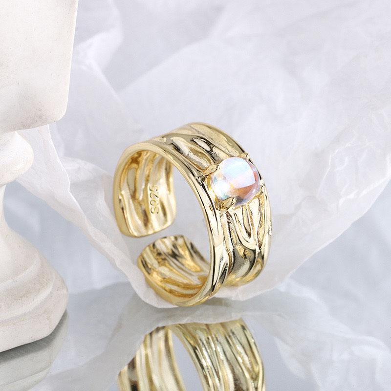 925 Sterling Silver Rings For Women Geometric Fine Jewelry Finger Adjustable Gold Interware CZ Ring For Party Birthday Gift