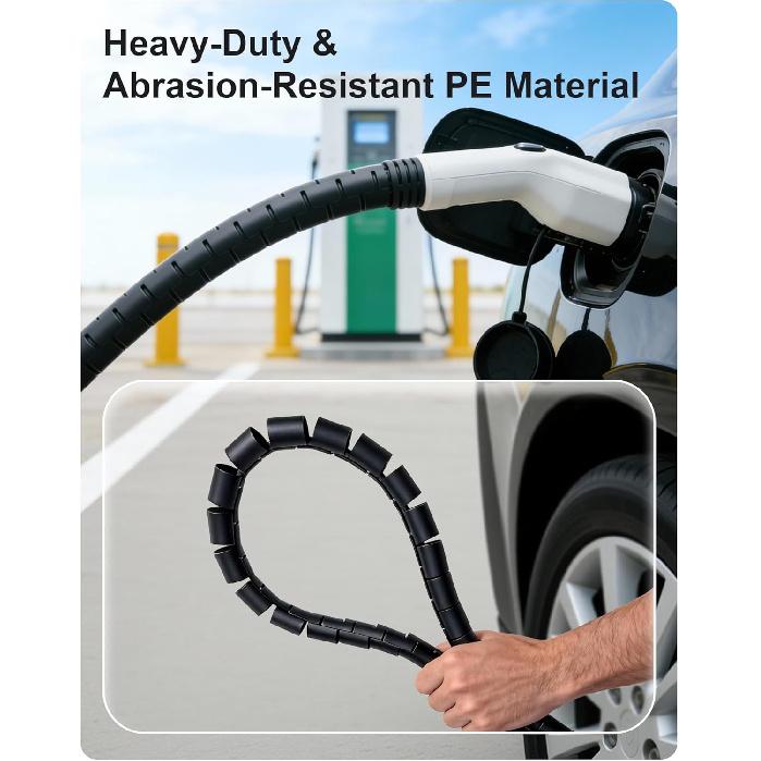 EV Charger Cable Protector 26FT, 7/8 inch Car Charging Cable Flexible Wire Covers Cord Protectors- Durable and Anti-Wear, Prevents Pet Chewing, Door