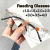 Luxury Designer Metal Square Frame Reading Glasses for Men Business Anti Blue Light Far Sight Eyeglasses with Plus Diopter +4.0