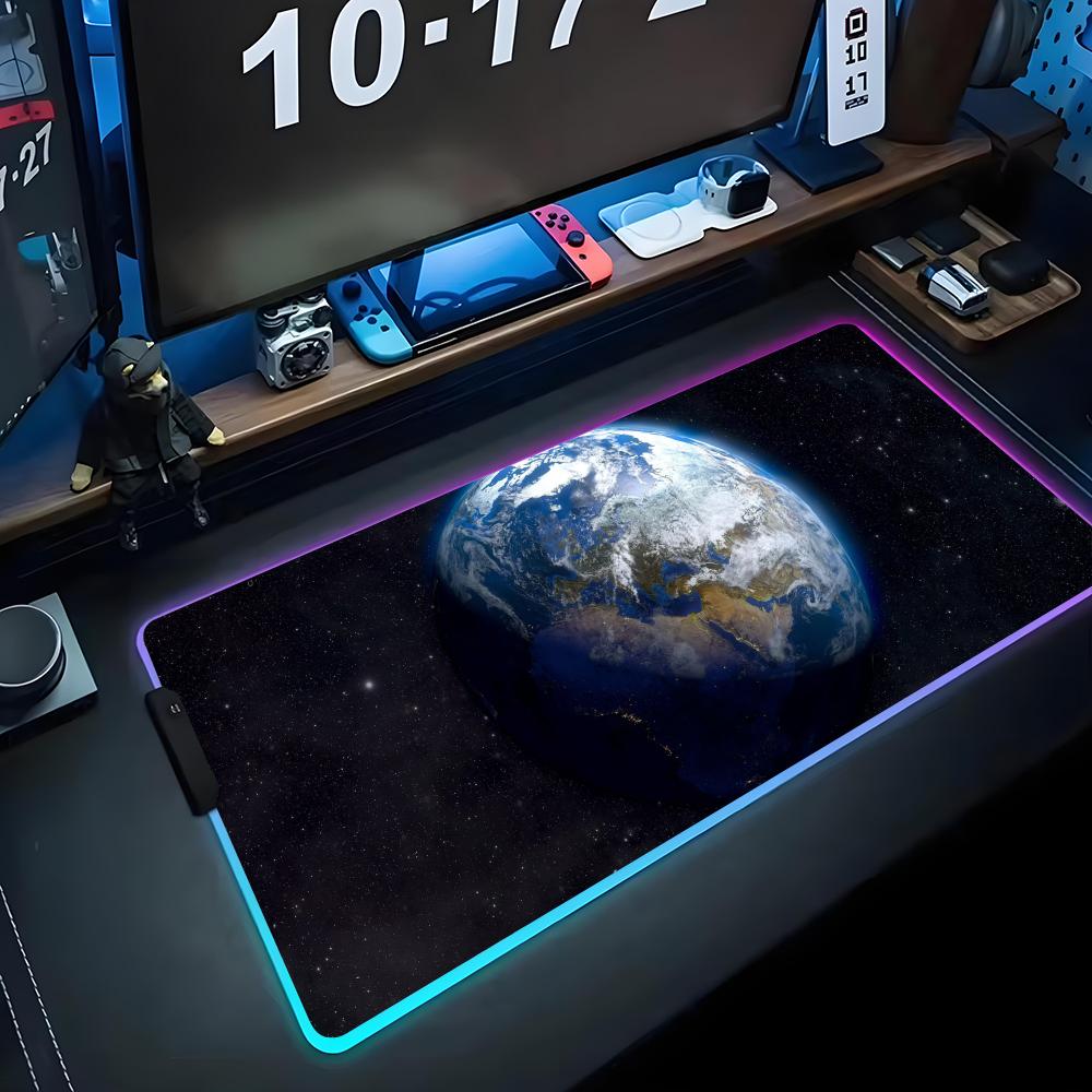 Коврик для мыши Earth RGB Игровой коврик для мыши Большой светодиодный коврик Настольный коврик для ПК Светящийся коврик для мыши Большие коврики для клавиатуры Настольный ковер с подсветкой