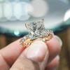 Luxury Gold Color Square Cubic Zirconia Promise Rings Trendy Wedding Engagement Accessories for Women Brilliant Jewelry
