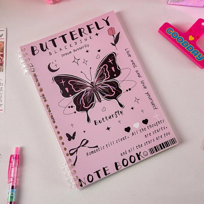 1 шт., милый крутой блокнот для студенток, девочек, ретро, ​​американский стиль, бабочка, щенок, альбом для вырезок, горизонтальная внутренняя страница, блокнот для журнала