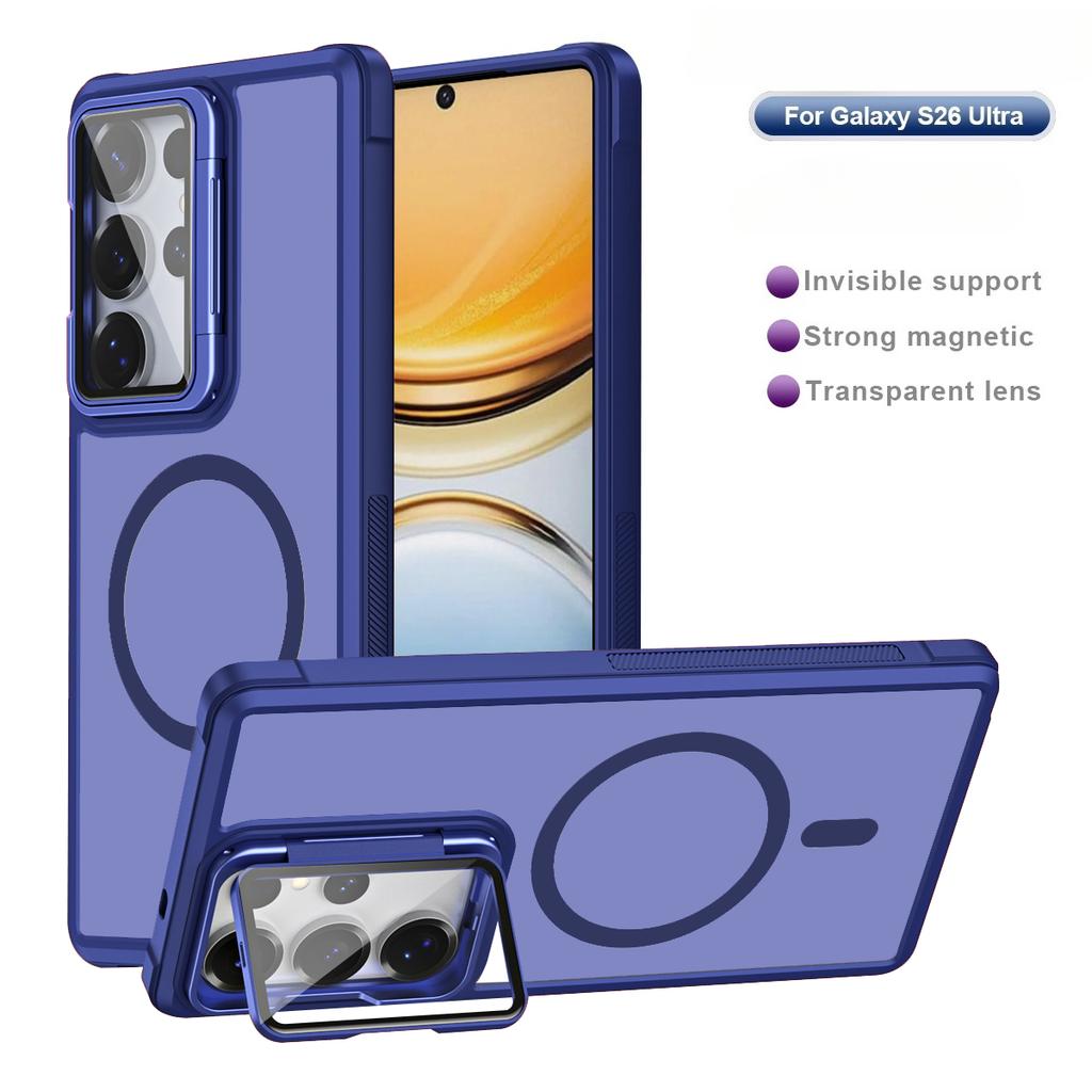 Magnetic Shockproof Phone Case for Samsung Galaxy S26 S25 Ultra S24 Plus S23 FE Invisible Bracket Acrylic Lens Protection Cover