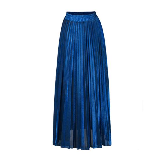 Women Maxi Skirt Elastic High Waist Pleated Golden Long Skirt Slimming Design Spring Summer Skirt Work Leisure Travel Wear