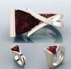 He Cheng Geometric Inlaid Red Zircon Engagement Ring