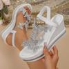 Fashion Shiny Crystal Wedge Heel Sandals for Women Fashion Clear PVC Platform Sandals Woman Thick Sole Rhinestone Butterfly Party Shoes