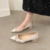Pointed satin French small single shoes women's shoes 2025 new spring and autumn bow black commuter ladyshoes niche women