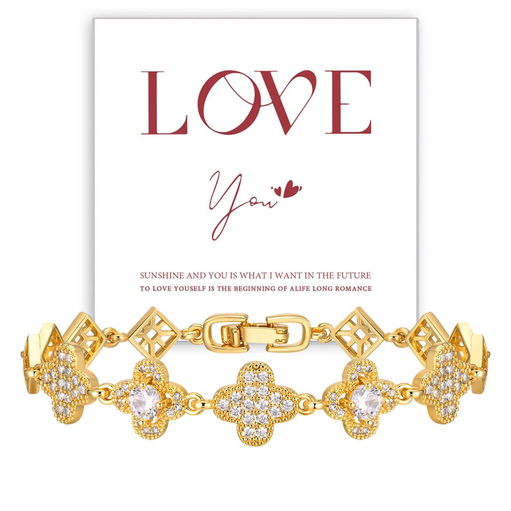 Vnox Роскошные браслеты-клевер с четырьмя листьями для женщин, девушек, цветной цветочный винтажный браслет, подарок любви для жены, ее девушки