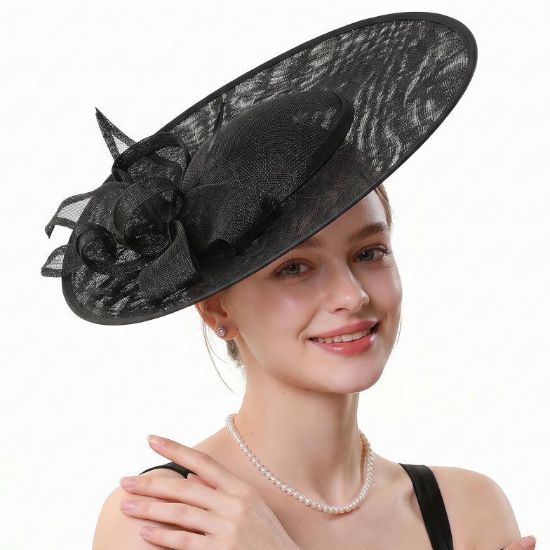 Elegant Retro Wide-Brimmed Hat with Floral Accent for Women