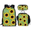 Trendy Popular Peculiar New Sunflower 3D Print 3pcs/Set Student School Bags Laptop Daypack Backpack Lunch bag Pencil Case