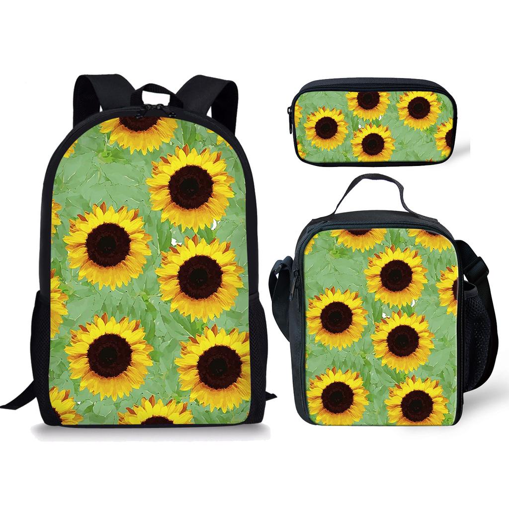 Trendy Popular Peculiar New Sunflower 3D Print 3pcs/Set Student School Bags Laptop Daypack Backpack Lunch bag Pencil Case