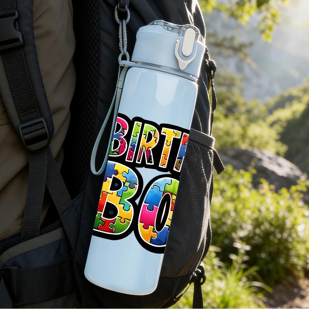1PC Rainbow Birthday Boy Bold Lettering 750ml Color Plastic Water Bottle Leakproof Flip Straw Lid For Sports Office Home Use