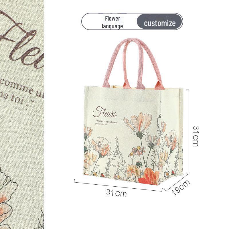 Large 3D Floral Canvas Tote with Custom Ribbon - Ideal for Corporate Promotions