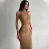 Knit Elegant Evening Dress Women High Waist Slim Sleeveless Bodycon Maxi Tank Dress Femme France Party High Collar Solid Knitted Dresses Woman