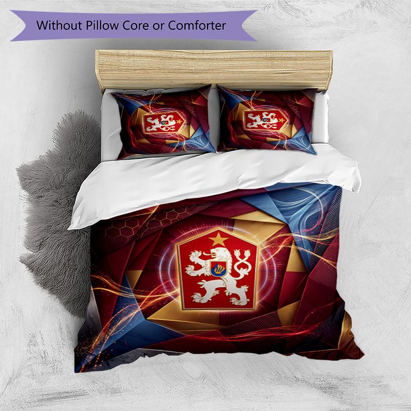 Czech Republi Football Printed Bedding 3 Piece Set Cozy Breathable Bed Cover Set as Housewarming Holiday Gift