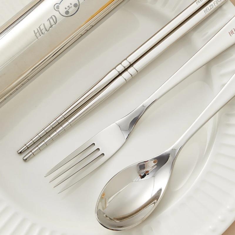 WORTHBUY Портативный набор столовых приборов с чехлом для хранения Набор вилок, ложек и палочек для еды из нержавеющей стали 304 Выдвижной набор походной посуды