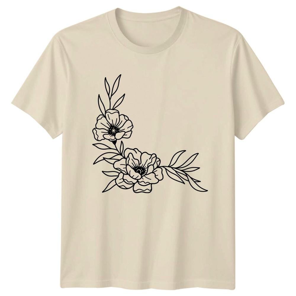 Elegant Minimalist Flower Line Art Unisexs TShirt Botanical Outline Floral