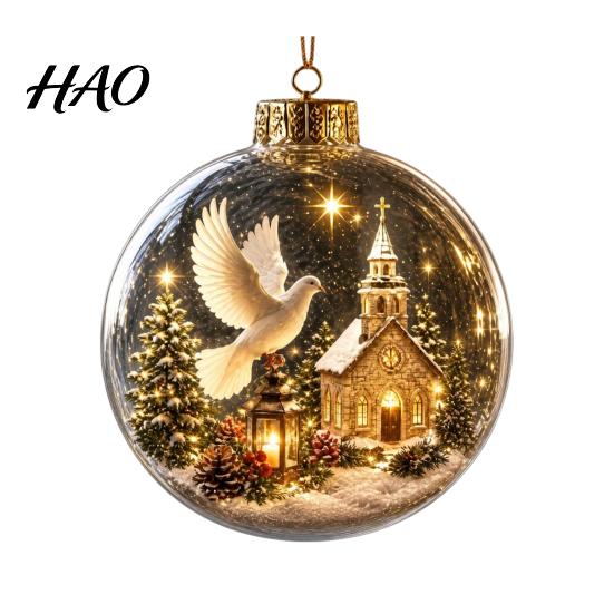 Warm Light Seasonal Ornaments Glowing Clear Christmas Ball Ornament, Up Story Decoration with LED Unique Holiday Souvenirs Light, Mini Scene Xmas Tree