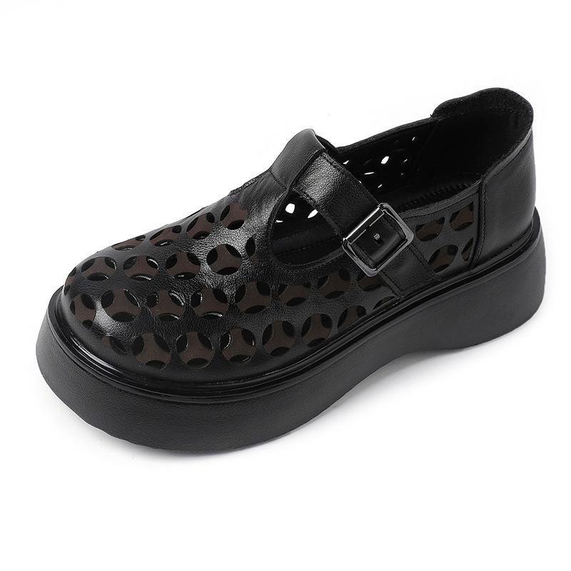 Модные GKTINOO 2025 Новые летние сандалии из натуральной кожи с круглым носком, обувь на платформе, сандалии на высокой подошве, модная ажурная женская обувь