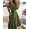 Fashion Cross V-neck Elegant Summer Dress Women Plus Size Party A-line Loose Dress Woman Vintage Lace-up High Waist Casual Dresses Clothes 1093