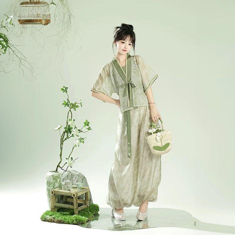 Шаровары Hanfu в китайском стиле династии Тан с маленьким жасмином и повседневный летний костюм Tang Bei Zi