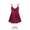 2024 Winter Women's European & American Style Burgundy Velvet Mini Dress