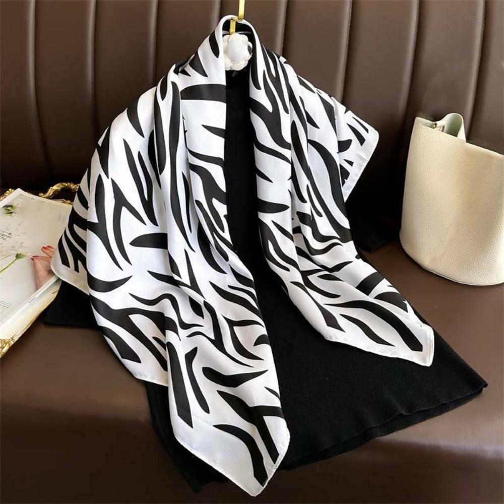 Patterned Shawl 90 CM Square Scarf Breathable Printed Silk Scarf Stripes Square Headscarf Vacation