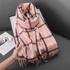 High Looking Imitation Cashmere Retro Hoop Yarn Plaid Scarf for Women Autumn and Winter Fashion Warm Tassel Shawl Scarf