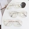 Fashion Anti Blue Light Glasses Large Square Metal Transparent Frame Women Computer Gaming Eye Protection Plain Spectacles