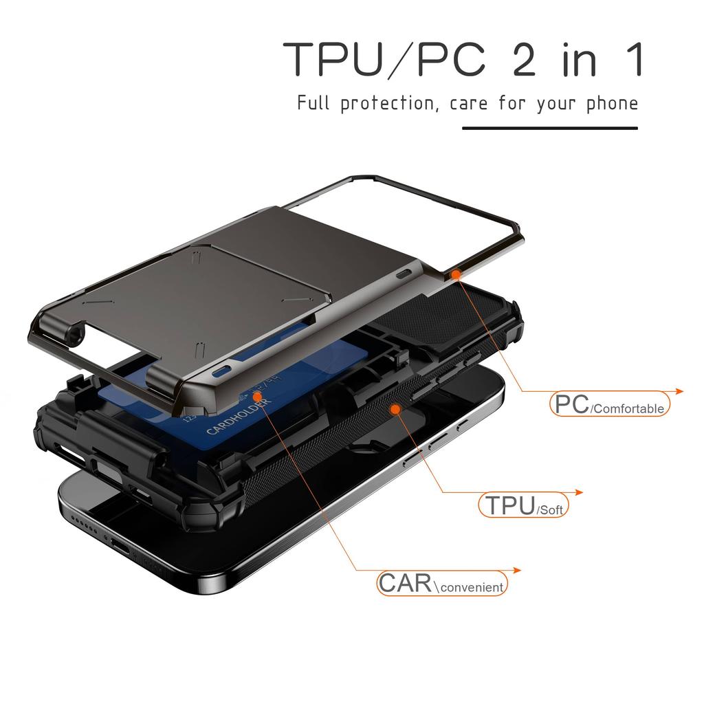 Кошелек-чехол с отделениями для карт для iPhone 17 16 Pro Max 16e iPhone Air Чехол Ударопрочный с выдвижным кошельком-держателем для карт
