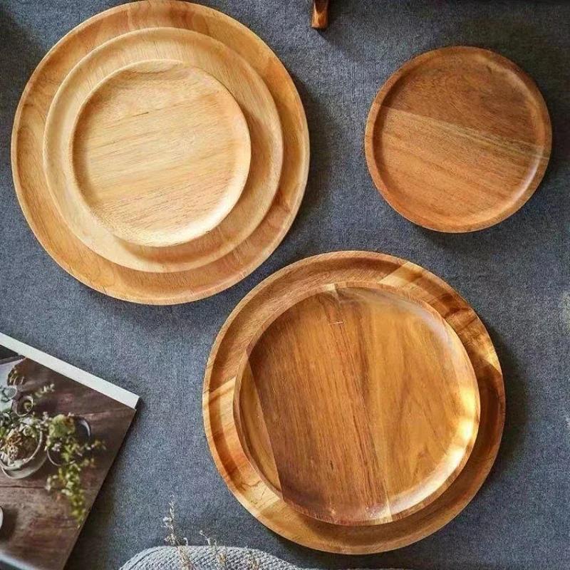 Made of Solid Wood Dishes Simple Japanese Style Design Trays Decorative Household Use Large Capacity Round Food Plate Dish Tray