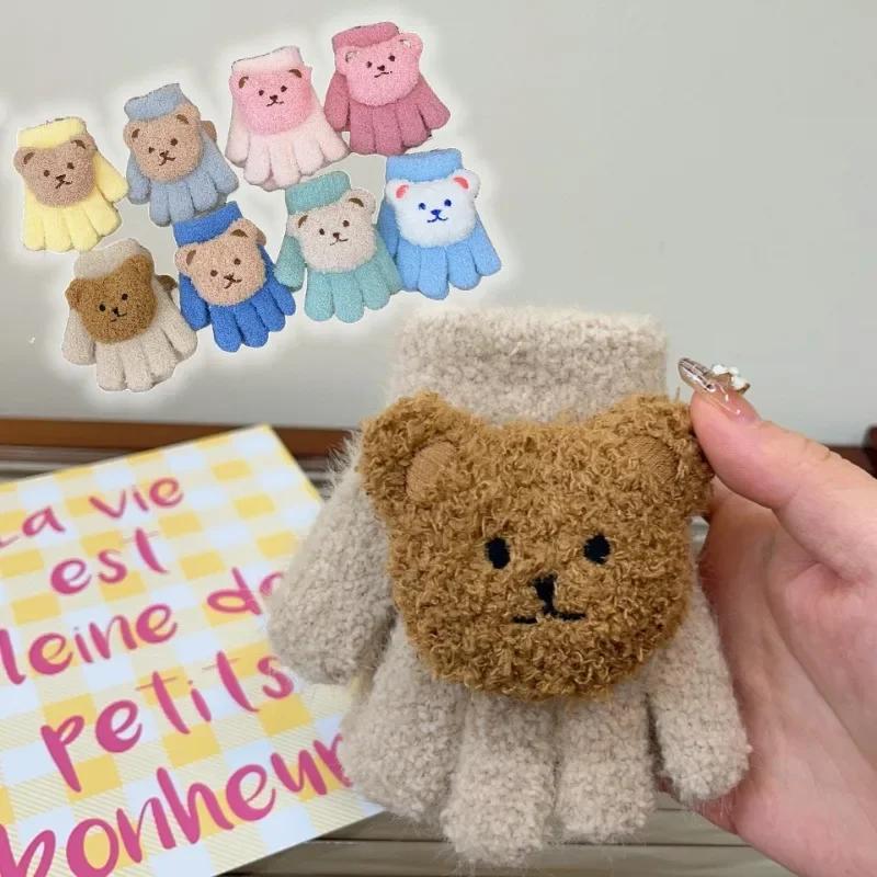 1 Pair Warm Otudoor Kids Glove for Boy Girl 3D Cute Cartoon Bear Glove for Toddler Sweet Autumn Winter Thicken Warm Baby Glove