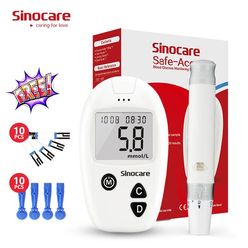 Sinocare Безопасный глюкометр Accu, монитор уровня глюкозы в крови, диабетический тестер + 10 бесплатных тест-полосок