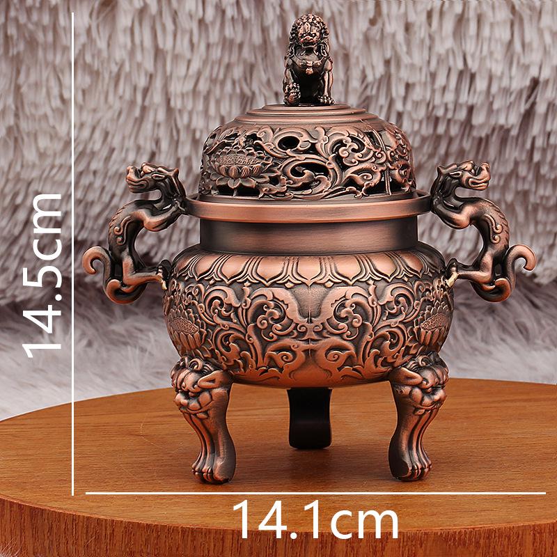 Antique Brass Animal Head Incense Burner: Three-Legged Aromatherapy Ornament for Indoor Buddhist Hall or Tea Ceremony