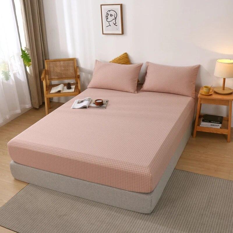 Высококачественный защитный чехол для матраса из 100% хлопка, регулируемая простыня 160x200, без наволочки, в клетку