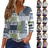 Women's T Shirt Tee Printed Button 3/4 Sleeve Tunic Daily Weekend Fashion Basic V- Neck Regular Top