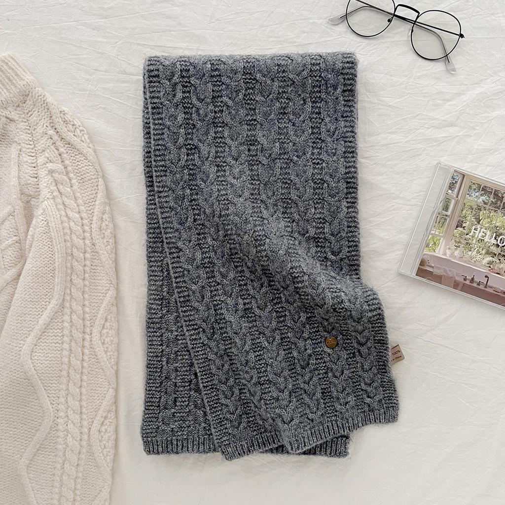 New 100% Wool Scarf Winter  Solid Color Knitted Scarf Universal Warm Scarf Holiday Gift