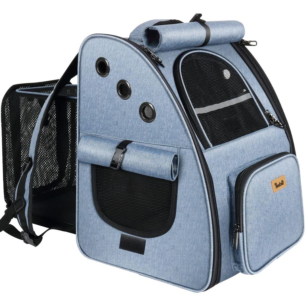 Tresbro Expandable Dog and Cat Backpack with Lockable Double Zipper and Pet Backpack for Small Hospital and Disaster Popular Cat Carry Blue [Latest