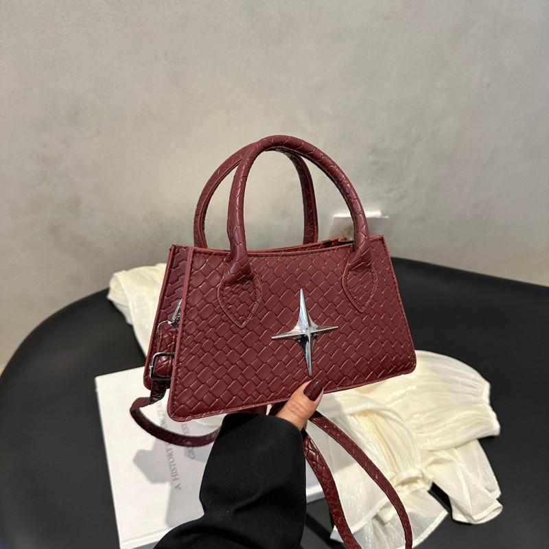 Retro Crossbody Shoulder Bag With Star Decoration And Woven Pattern Daily For