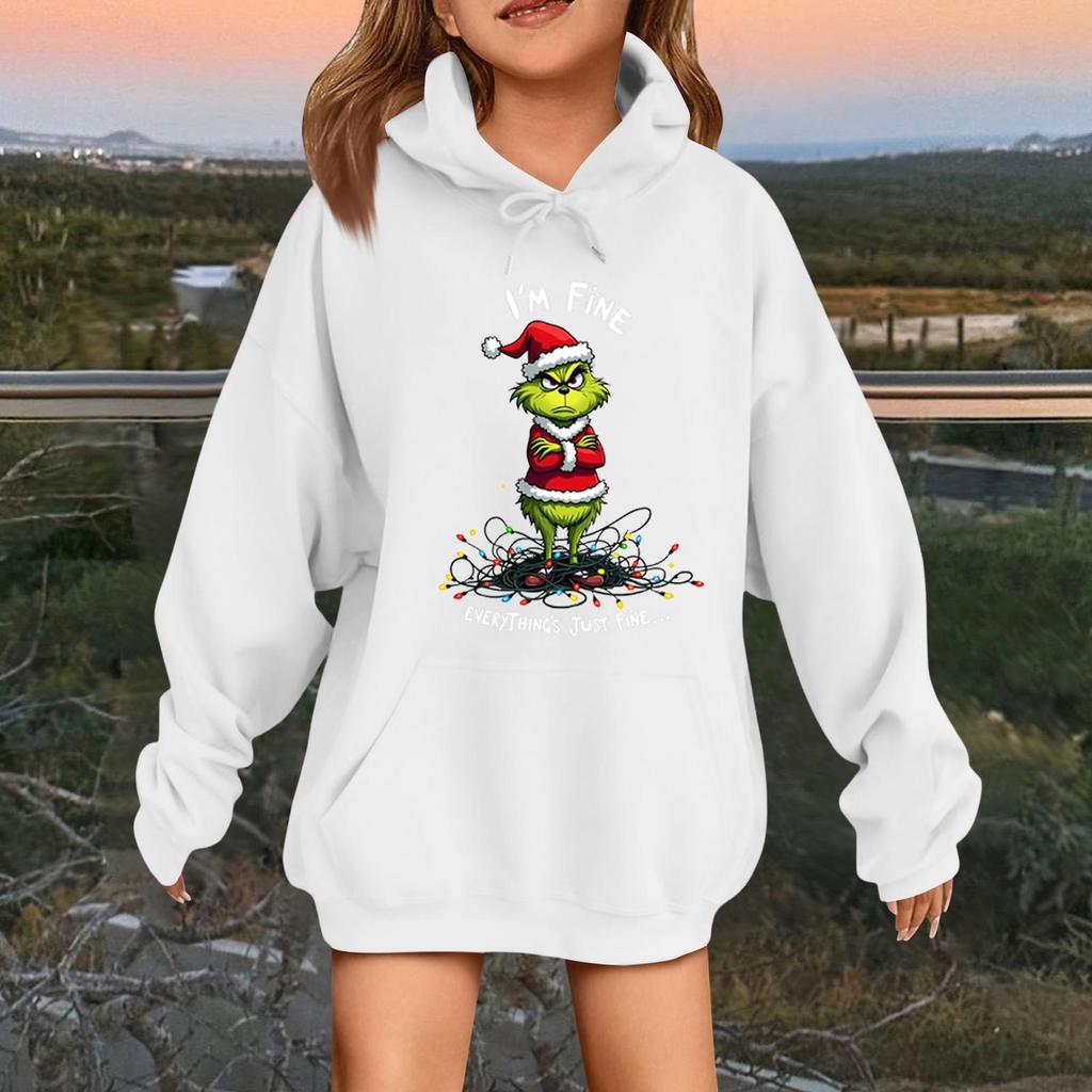 Детская модная повседневная толстовка с капюшоном свободного кроя с длинными рукавами и рождественским принтом