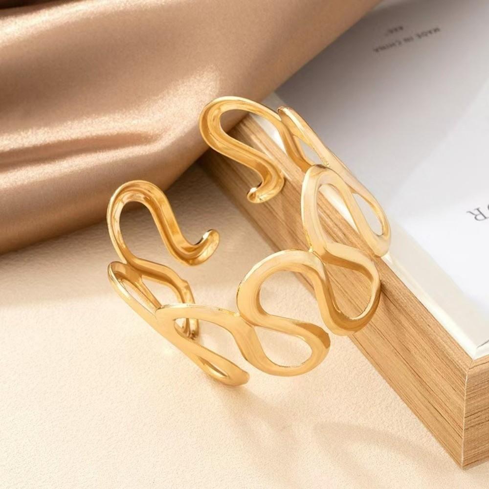 Hollow-out Open Bracelet Wave-style Wide Cuff Bracelet Classic Women's Bangle  Lady Jewelry Gift